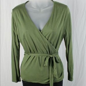 J Crew Wrap Tie Top in Olive Small